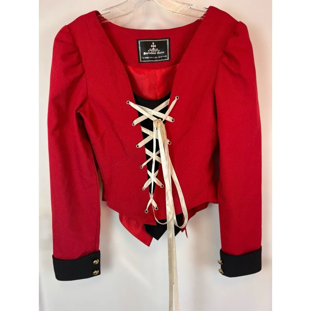 Lolita Dress 3 Piece Red Corset Pleated Skirt  Size 12 Renaissance Whimsigoth - Picture 10 of 10